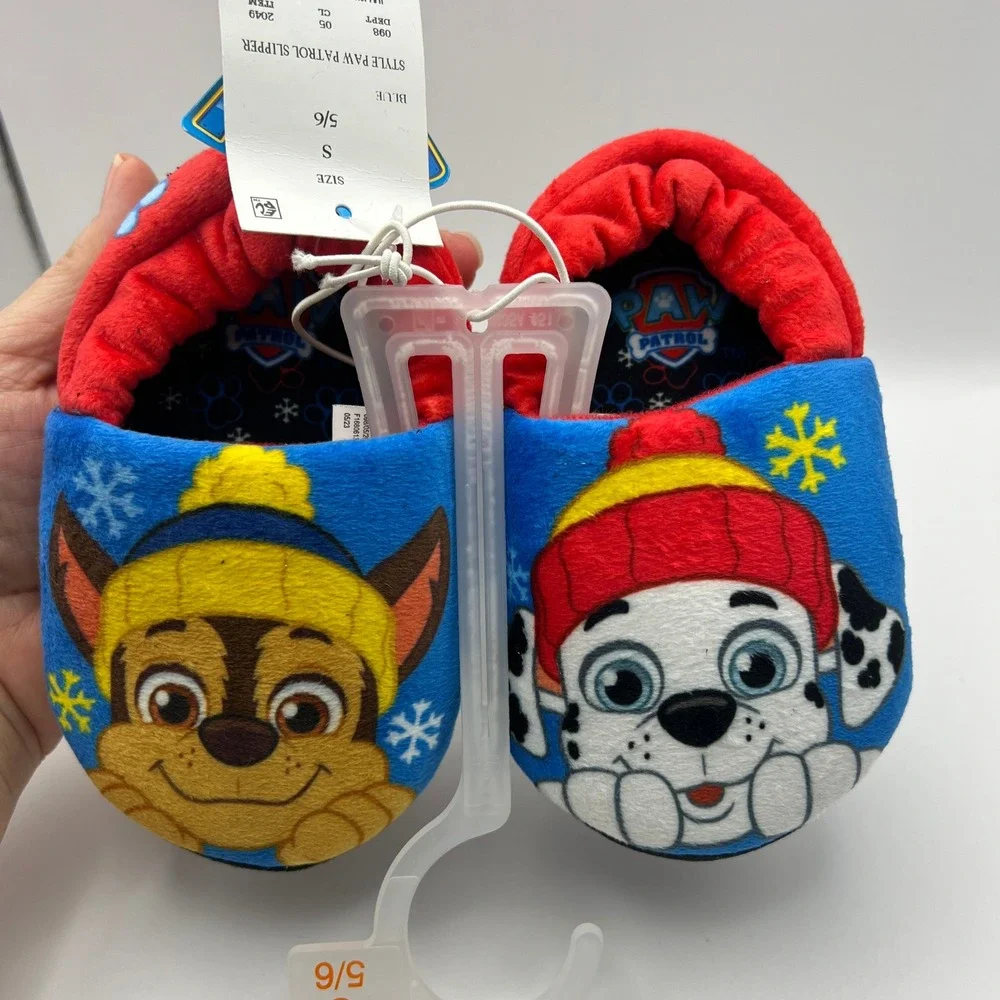 Paw Patrol Toddler Boys Chase Marshall Blue Red Winter Slippers Size S 5/6 NEW
